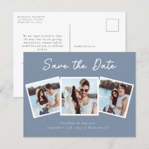 Modern Three Photo Wedding Save The Date Postcard