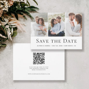 Modern Three Photo Wedding website QR Code  Save The Date