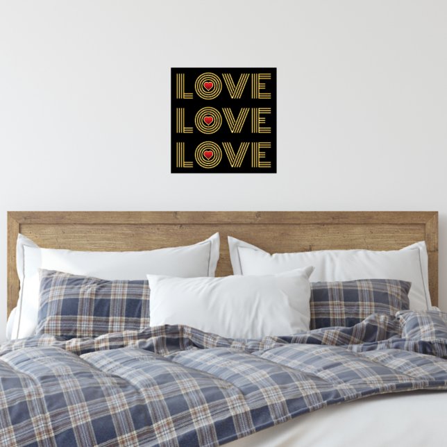 Modern three word "LOVE" word and red hearts black Foil Prints (In Situ (Bedroom 3))
