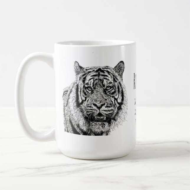 Modern Tiger  Black and White Monogram Saying Coffee Mug (Left)
