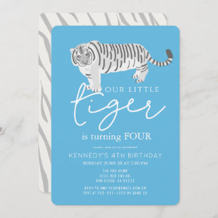 Modern Tiger Blue Kids Birthday Invitation