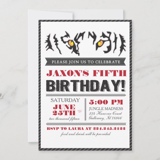 Modern Tiger Eyes Birthday Invitation (Front)
