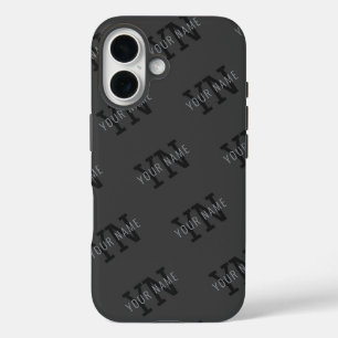 Modern Tiled Dark Grey Monogrammed Name/other Text iPhone 16 Case