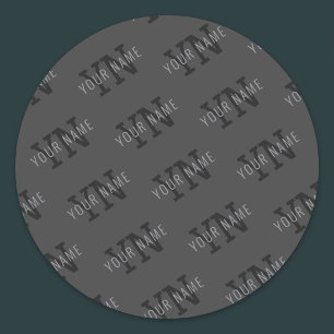 Modern Tiled Dark Grey Monogrammed Name/other Text Classic Round Sticker