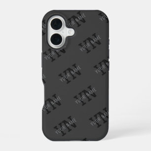 Modern Tiled Dark Grey Monogrammed Name/other Text iPhone 16 Case