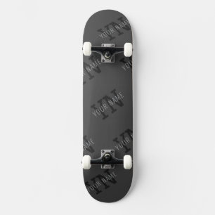 Modern Tiled Dark Grey Monogrammed Name/other Text Skateboard
