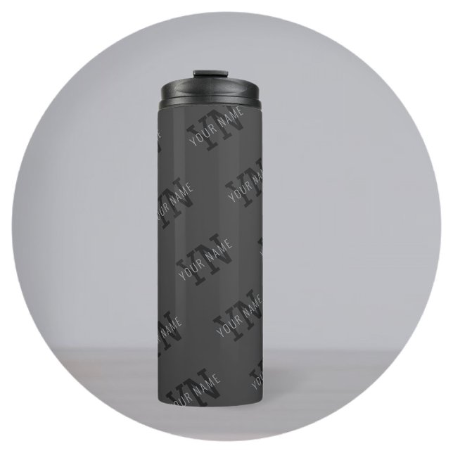 Modern Tiled Dark Grey Monogrammed Name/other Text Thermal Tumbler (Creator Uploaded)