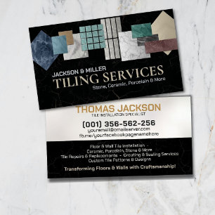 Modern Tiling Services Black Marble Tile Collage Business Card