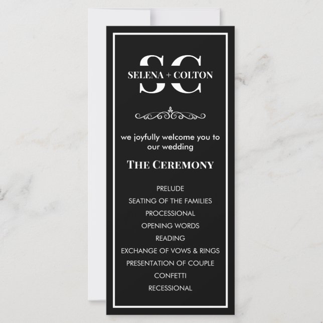 Modern Timeless Black & White Wedding Program (Front)