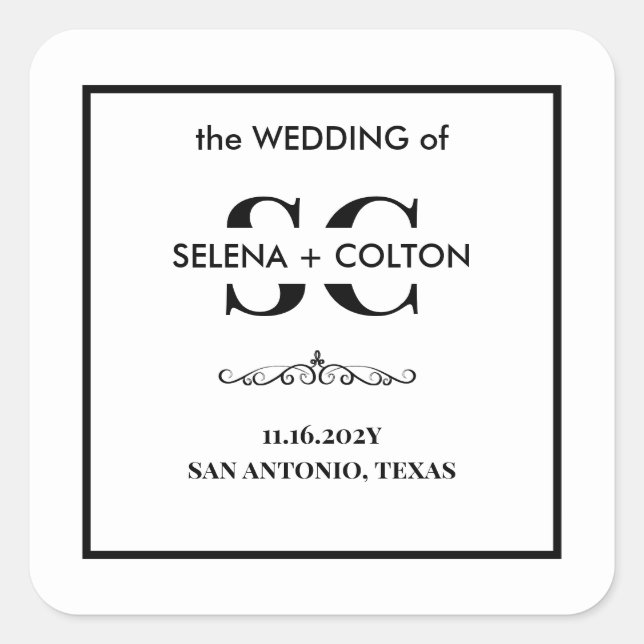 Modern Timeless Black & White Wedding Stickers (Front)