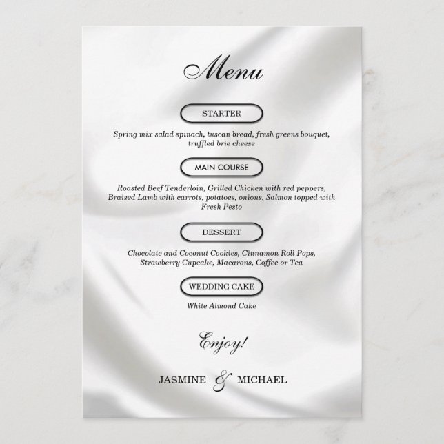 Modern Timeless Luxury Texture Wedding Chic White  Menu (Front)