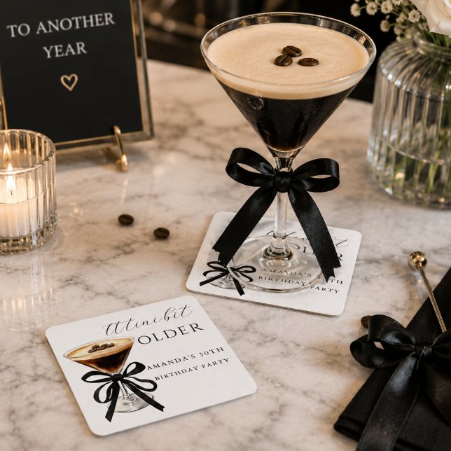 Modern tini bit older Espresso Martini birthday Square Paper Coaster (Elegant A tini bit older Espresso martini Birthday Party  Paper Coaster)