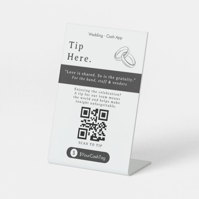 Modern Tip Here QR Code Sign | Cash App Tips  (Front)