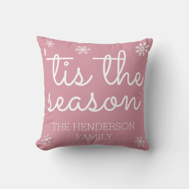 Modern Tis the Season Christmas Family Name Custom Cushion (Front)