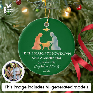 Modern TIS THE SEASON Family Photo Christmas Ceramic Tree Decoration
