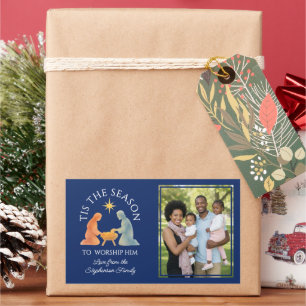 Modern TIS THE SEASON Family Photo Christmas Rectangular Sticker
