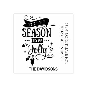 Modern Tis The Season To Be Jolly Return Address Rubber Stamp