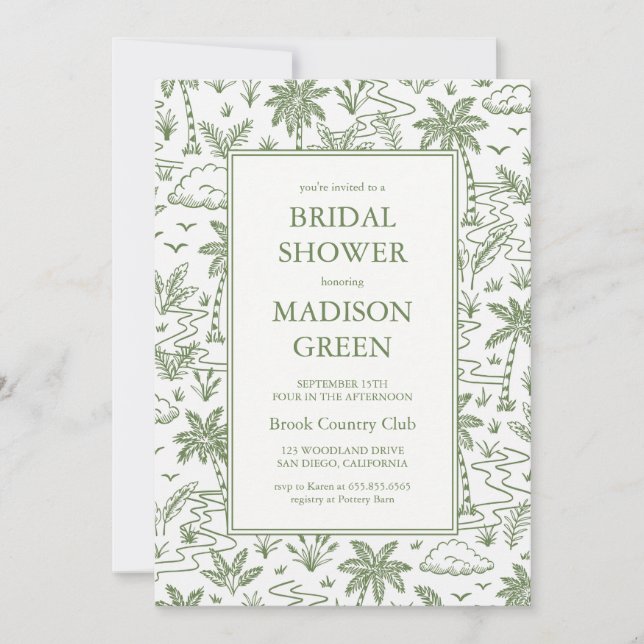 Modern toile pattern bridal shower invitation (Front)