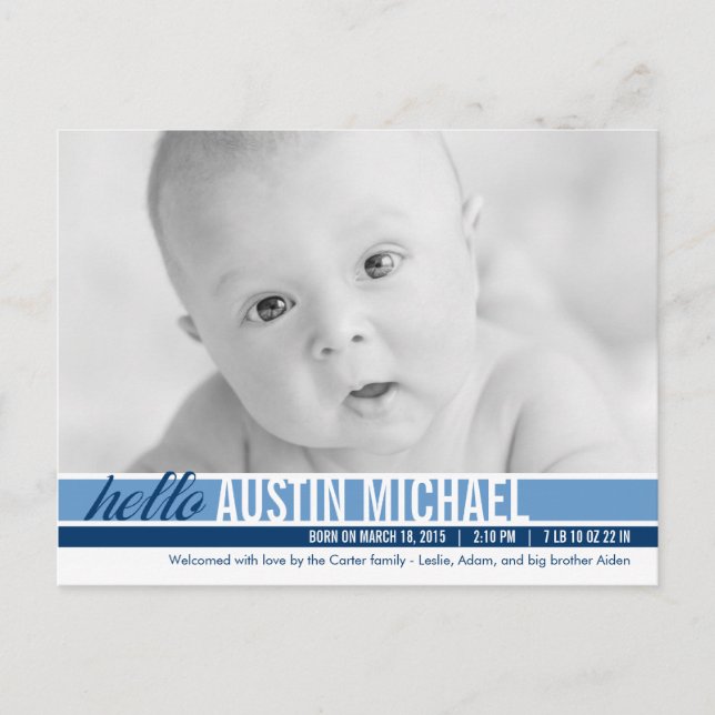 Modern Tones Birth Announcement - Blue (Front)