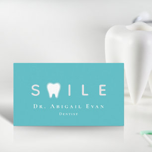 Modern Tooth Professional Light Teal Orthodontist Business Card
