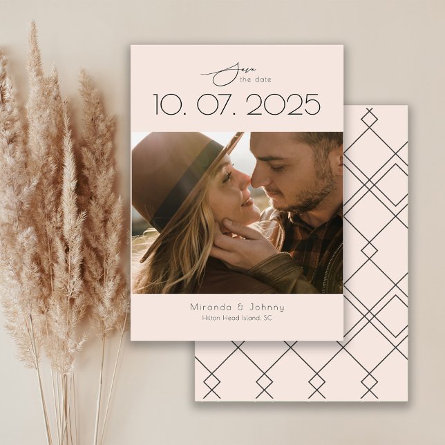 Modern Topography Blush Wedding Photo Save The Date (Creator Uploaded)