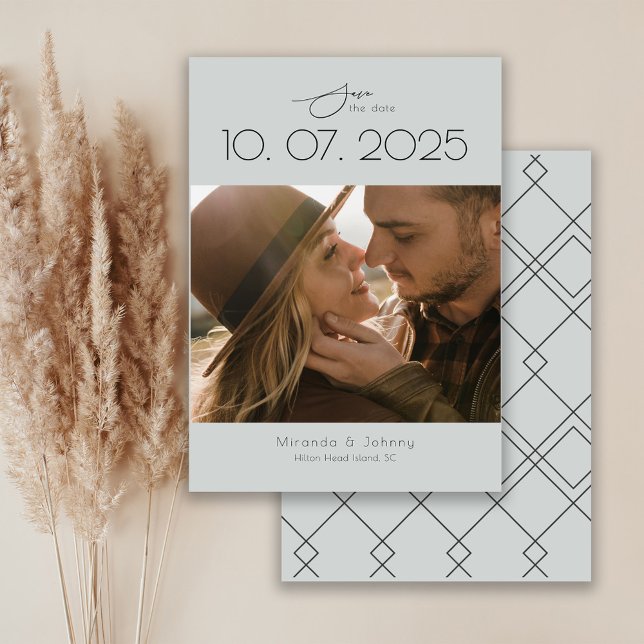 Modern Topography Dusty Blue Wedding Photo Save The Date (Creator Uploaded)