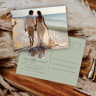 Modern Topography Full Photo Wedding Save The Date Postcard