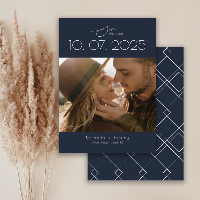 Modern Topography Navy Wedding Photo Save The Date (Creator Uploaded)