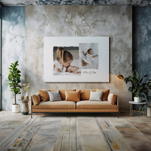 Modern torn edge multi photo personalised script canvas print