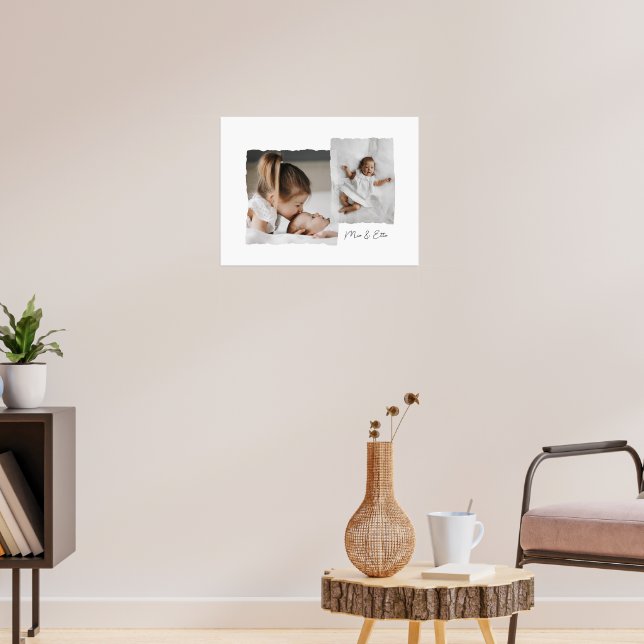 Modern torn edge multi photo personalised script poster (Living Room 3)