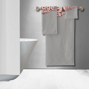 Modern Torn Grey & Pink Courage Typography Bath Towel Set