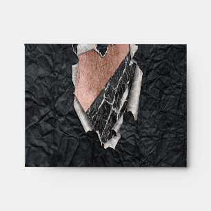 Modern Torn Paper Heart and Rose Gold Marble Envelopes