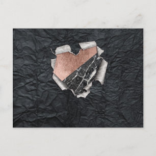 Modern Torn Paper Heart and Rose Gold Marble Postcard
