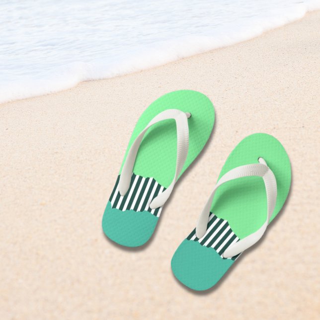 Modern Torn Stripes Green Layered  Kid's Jandals (Modern Torn Stripes Green Layered Kid's Flip Flops)