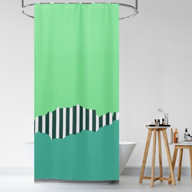 Modern Torn Stripes Green Layered  Shower Curtain (Modern Torn Stripes Green Layered Shower Curtain)