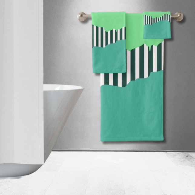 Modern Torn Stripes Turquoise Green Layered  Bath Towel Set (Modern Torn Stripes Turquoise Green Layered Bath Towel Set)