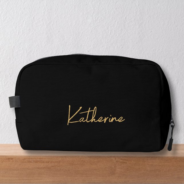 Modern Total Black & Gold Script Name Dopp Kit (Creator Uploaded)