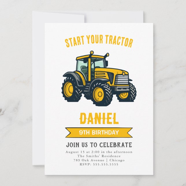 Modern Tractor Birthday Party Invitation (Front)