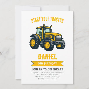 Modern Tractor Birthday Party Invitation