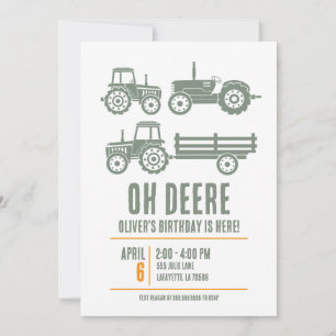 Modern Tractor Kid Birthday Party  Invitation