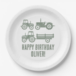Modern Tractor Kid Birthday Party Paper Plate