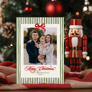 Modern Traditional Merry Christmas Name & Photo Holiday Card