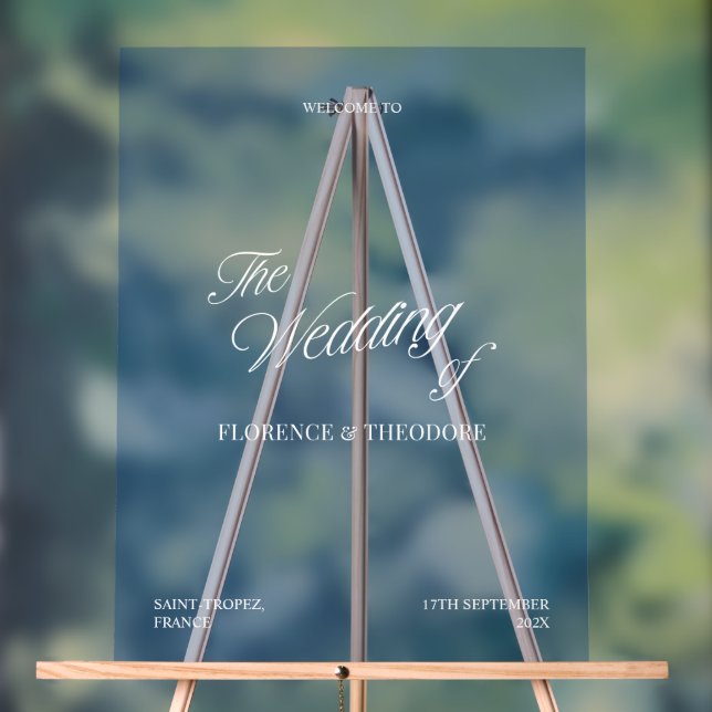 Modern Transparent Blue Wedding Welcome  Acrylic Sign (Neutral)