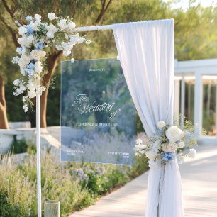 Modern Transparent Blue Wedding Welcome Acrylic Sign