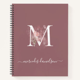Modern Transparent Blush Pink Floral Monogrammed Notebook