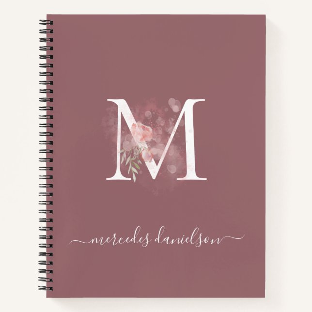 Modern Transparent Blush Pink Floral Monogrammed   Notebook (Front)