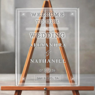 Modern Transparent Minimalist Black White Wedding Acrylic Sign