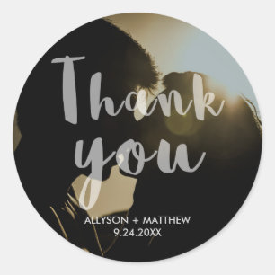 Modern Transparent Thank You Photo Overlay Classic Round Sticker