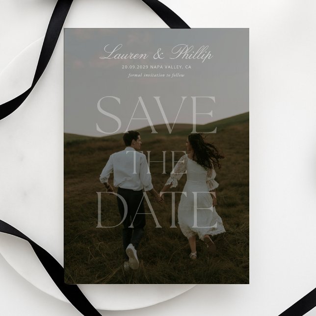 Modern transparent typography photo save the date invitation (Creator Uploaded)