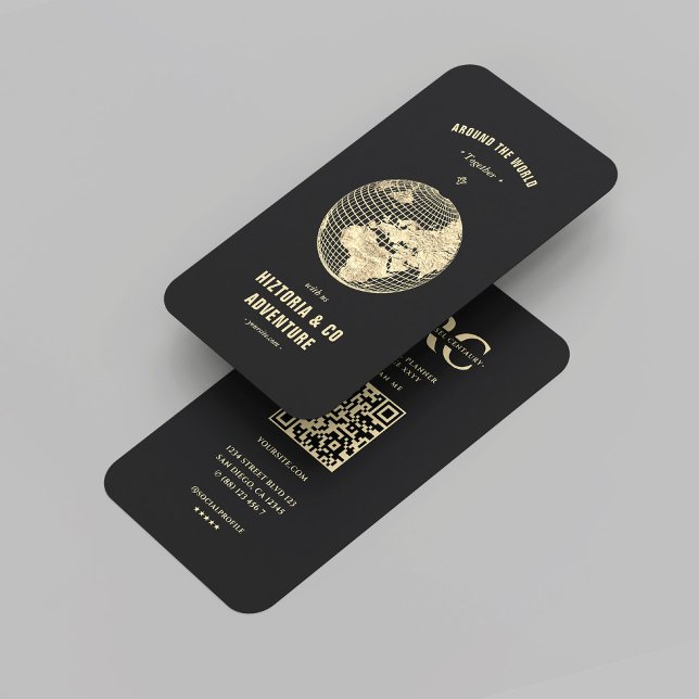 Modern Travel Agency Black Gold Globe Traveller Business Card (Modern Travel Agency Black Gold Globe Traveler Business Card
)